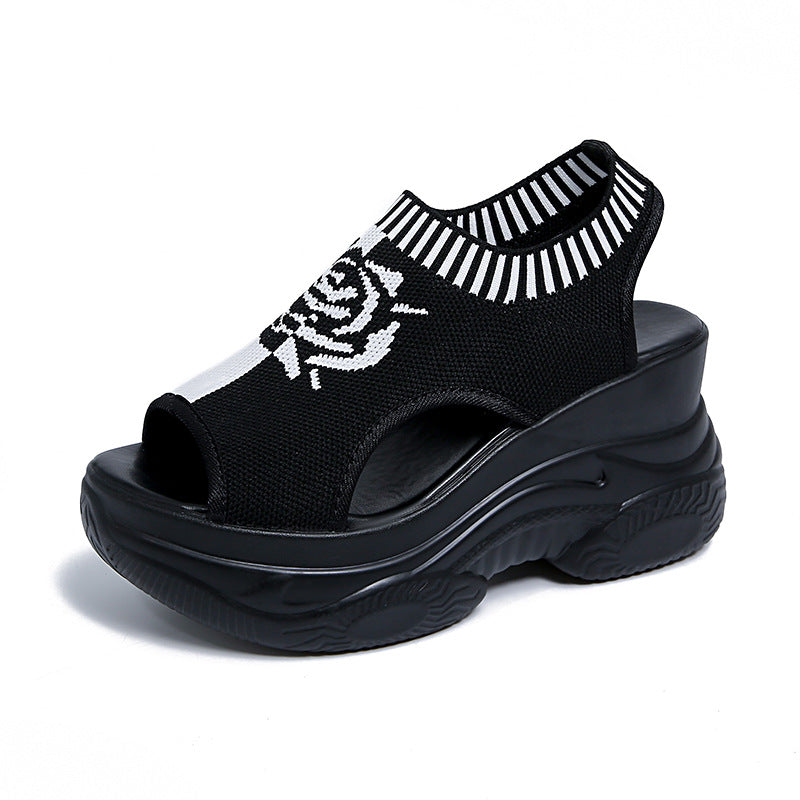 Damen Offene Plateau-Sandalen mit modischem Strickdesign und innovativer Sohle