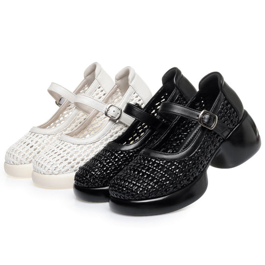 Damen Mary Jane Ballerinas mit modischem Flecht-Design und bequemer Sohle R&B