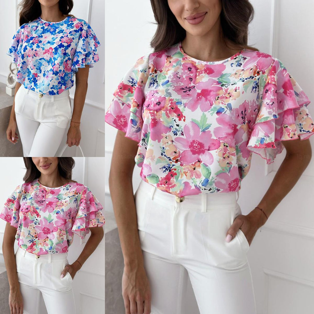 Damen Bluse mit Volants und floralem Muster R&B