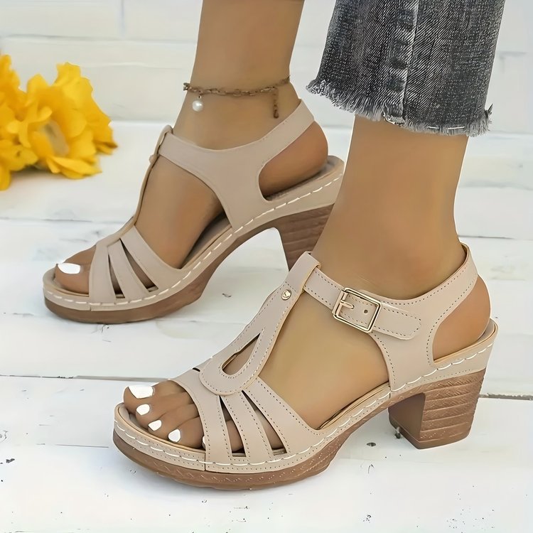 Damen modische Plateau-Sandalen mit eleganten Riemchen und komfortablem Blockabsatz R&B