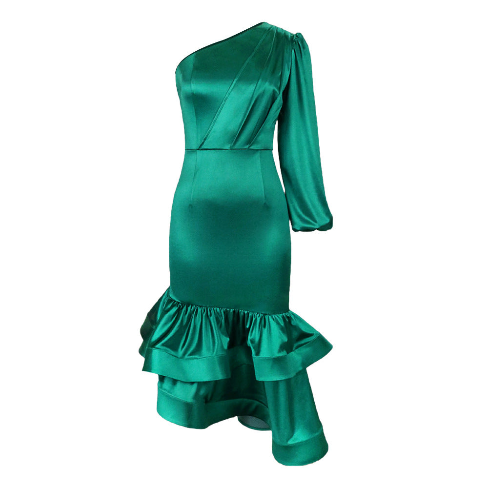 Damen Midikleid mit asymmetrischem Saum und elegantem Volant R&B