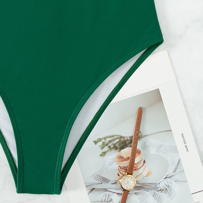 Damen Einteiler Badeanzug mit verstellbaren Spaghettiträgern und tiefem Rückenausschnitt R&B