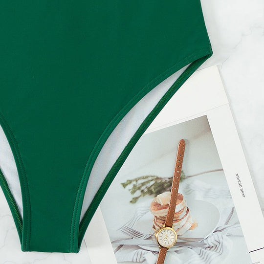 Damen Einteiler Badeanzug mit verstellbaren Spaghettiträgern und tiefem Rückenausschnitt R&B