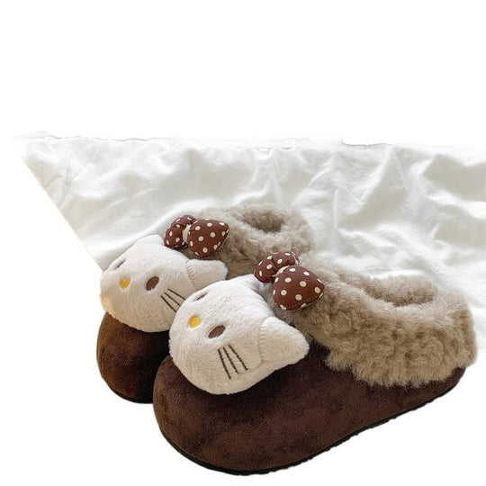 Damen bequeme Plüschpantoffeln mit niedlicher Tiermotivverzierung und fülliger Innensohle R&B