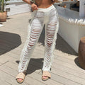 Damen Strickhose mit fransigen Details und durchbrochenem Design EB