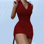 Damen figurbetontes Minikleid mit tiefem V-Ausschnitt und Raffungen R&B