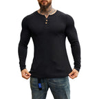 Herren nan geripptes Langarm-Henleyshirt mit flacher Knopfleiste und körperbetonter Stretch-Passform R&B