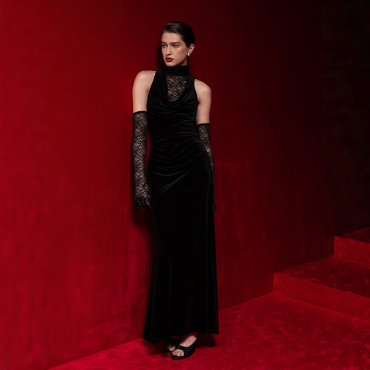 Damen Elegantes Abendkleid mit raffiniertem Spitzen- und Drapierungsdetail R&B