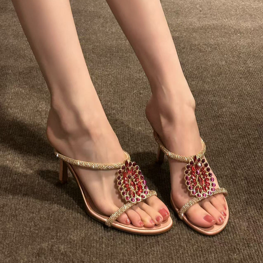 Damen elegante Pailletten-Sandalen mit verziertem Riemen R&B