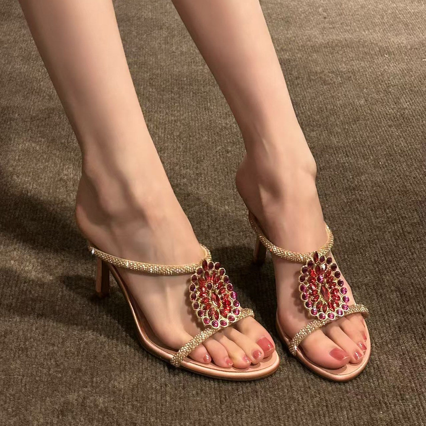 Damen elegante Pailletten-Sandalen mit verziertem Riemen R&B