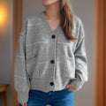 Damen lässige Strickjacke mit praktischen Taschen und modischen Kontraststreifen R&B