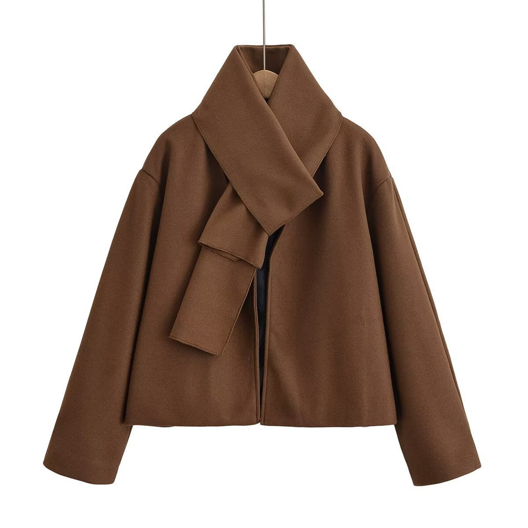 Damen elegante kurz geschnittene Jacke mit großem Kragen R&B