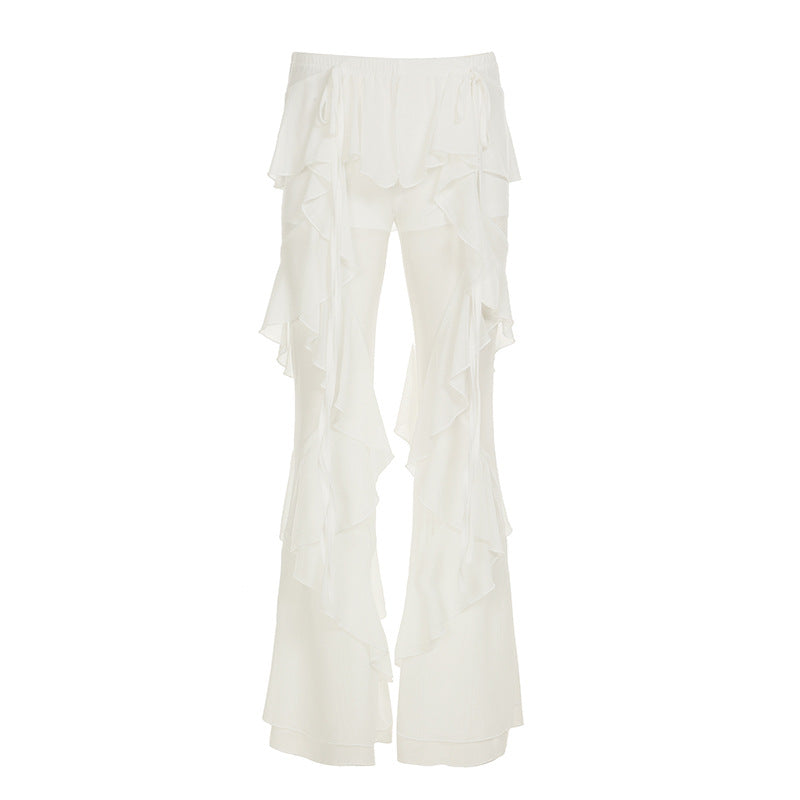 Damen Rüschenhose mit elastischem Bund und transparentem Design R&B