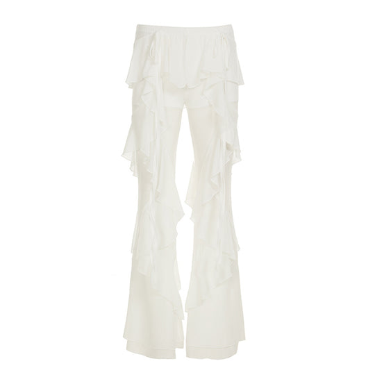 Damen Rüschenhose mit elastischem Bund und transparentem Design R&B