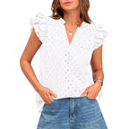 Damen Bluse mit Rüschenärmel und floralem Lochmuster R&B