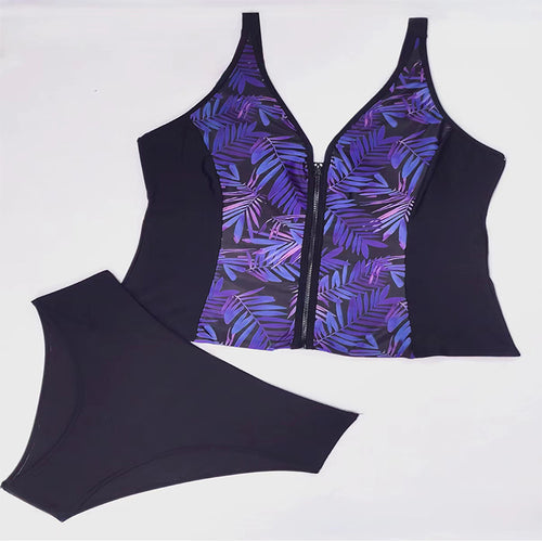 Damen Sportlicher Tankini mit floralem Reißverschluss R&B