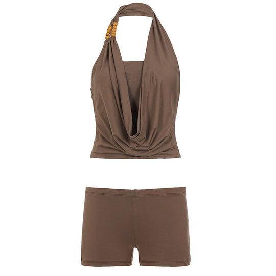 Damen Sportliches Bikini-Set mit verstellbarem Haltertop und bequemen Shorts R&B