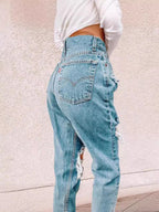 Damen Hochtaillierte Ripped Jeans mit fransigen Details R&B
