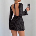 Damen kurzes Kleid mit tiefem Rückenausschnitt und floralem Muster R&B