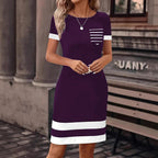 Damen Freizeitkleid mit modischem Streifendesign und praktischer Brusttasche R&B