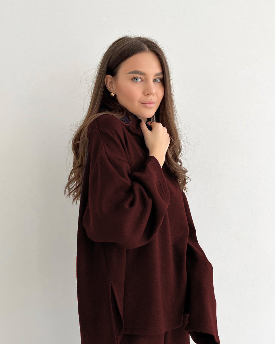 Damen komfortables Lounge-Set mit weitem Schnitt und hohem Kragen R&B