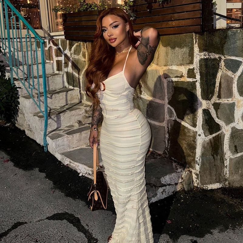 Damen Elegantes Maxikleid mit einzigartigem Raffungseffekt und Kreuzträgern R&B