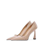 Damen elegante spitze High Heels mit glänzender Oberfläche und goldener Schnalle R&B