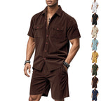 Herren Kurzarm-Hemd und Shorts Set mit praktischen Taschen und bequemer Passform R&B
