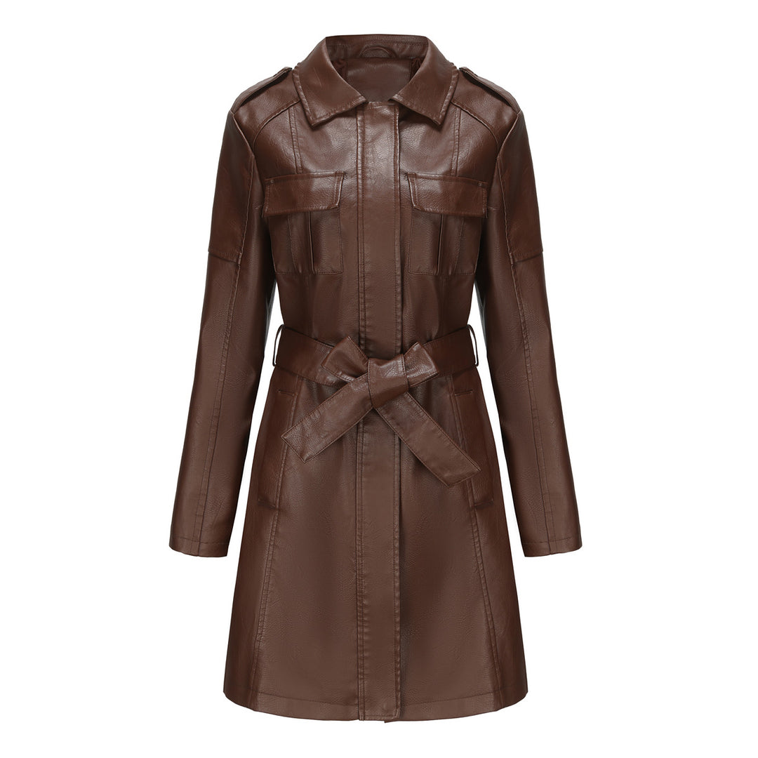 Damen modischer Trenchcoat aus hochwertigem Kunstleder R&B