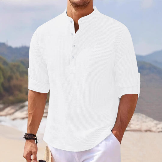 Herren lässiges Henley-Shirt mit strukturierter Oberfläche R&B