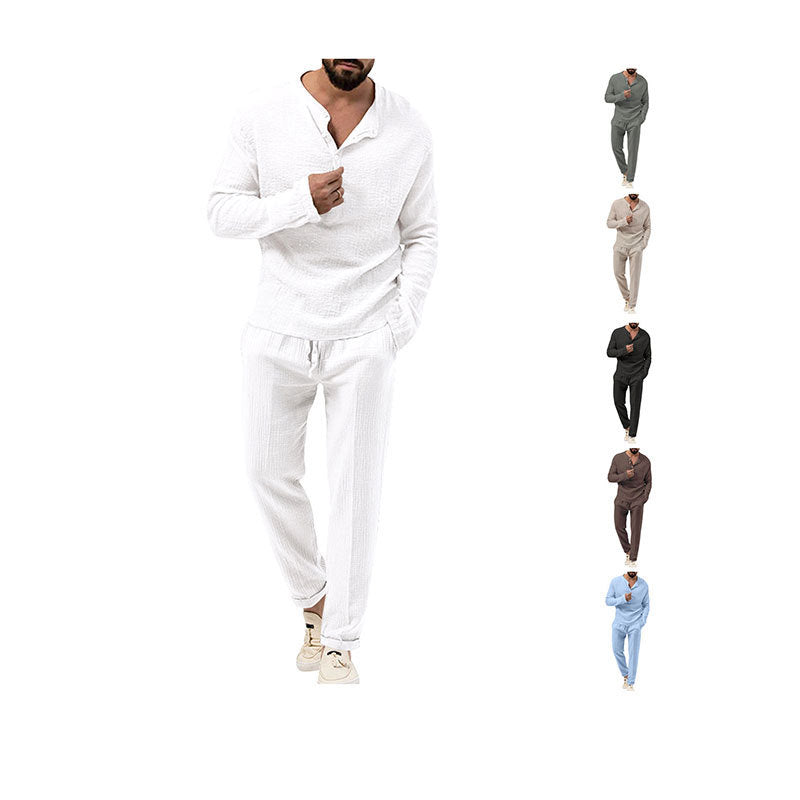 Herren lässiges Lounge-Set mit Knopfleiste und elastischem Bund R&B