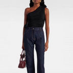 Damen asymmetrisches Top mit Raffungen und floralem Detail R&B
