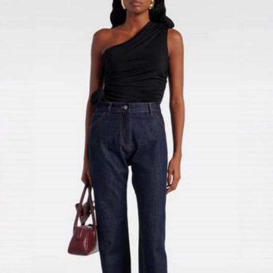 Damen asymmetrisches Top mit Raffungen und floralem Detail R&B