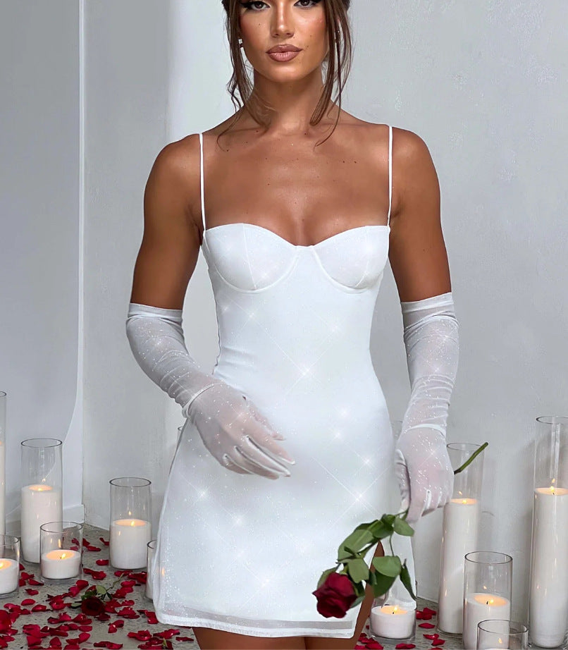 Damen Glamouröses Minikleid mit schimmerndem Oberteil und taillierter Silhouette R&B