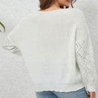 Damen eleganter V-Ausschnitt Pullover mit attraktiven Spitzenärmeln R&B