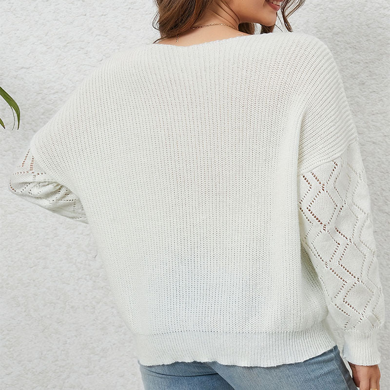Damen eleganter V-Ausschnitt Pullover mit attraktiven Spitzenärmeln R&B