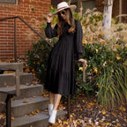 Damen Maxikleid mit schickem Smock-Oberteil und voluminösen Puffärmeln R&B
