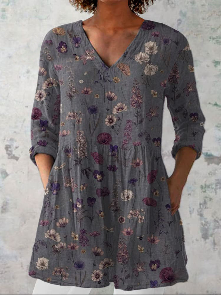 Damen Kurzes Boho-Kleid mit floralen Mustern und weitem Schnitt R&B