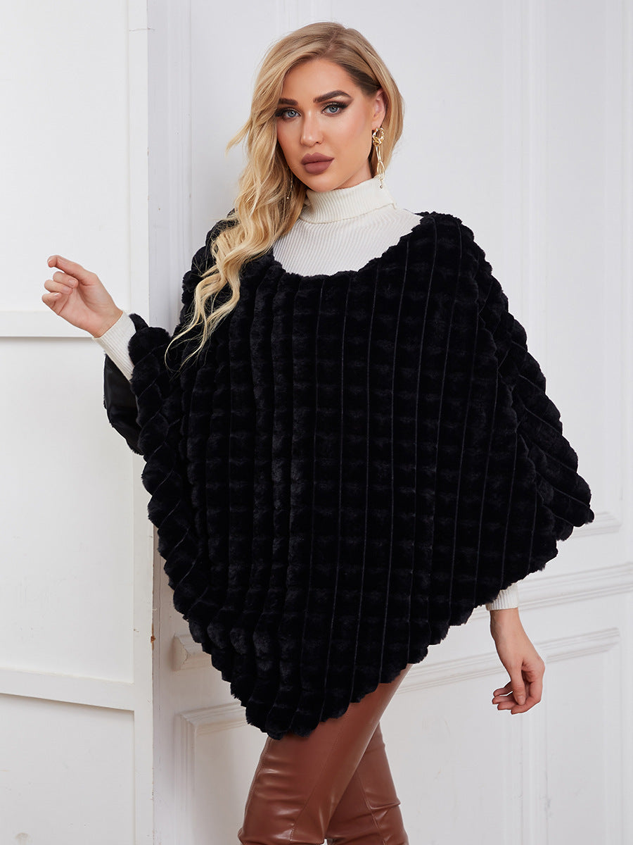 Damen Flauschiger Kunstpelzponcho mit strukturiertem Design und weichem Innenfutter R&B