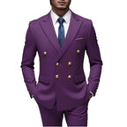 Herren nan doppelreihiger Slim-Fit Anzug mit goldenen Zierknöpfen und schmaler Businesshose R&B