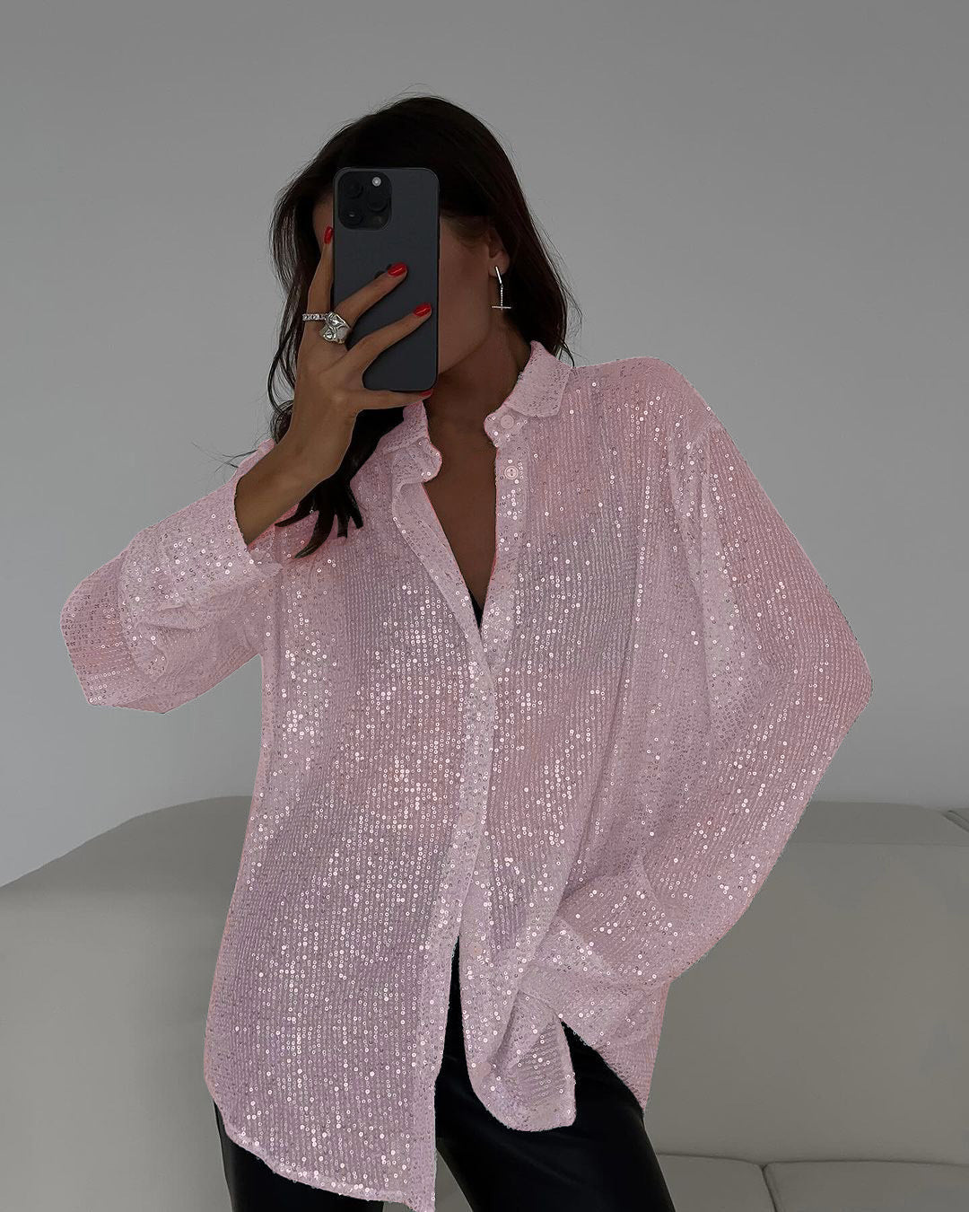 Damen Glitzernde Bluse mit schimmernder Textur und lässigem Schnitt R&B