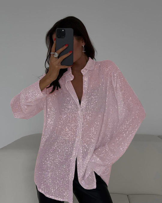 Damen Glitzernde Bluse mit schimmernder Textur und lässigem Schnitt R&B