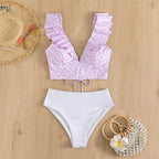 Damen Triangel-Bikini mit modischem Leopardenmuster und Rüschendetails