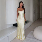 Damen Elegantes Satinabendkleid mit spaghettiträgern und fließendem Schnitt R&B