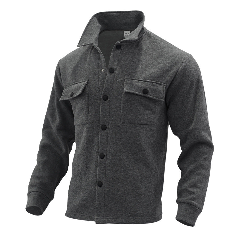 Herren Fleece-Hemdjacke mit zwei Brusttaschen und modischem Stehkragen R&B