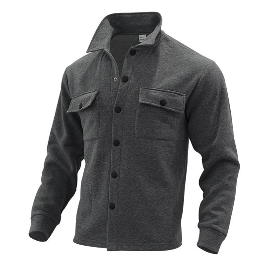 Herren Fleece-Hemdjacke mit zwei Brusttaschen und modischem Stehkragen R&B