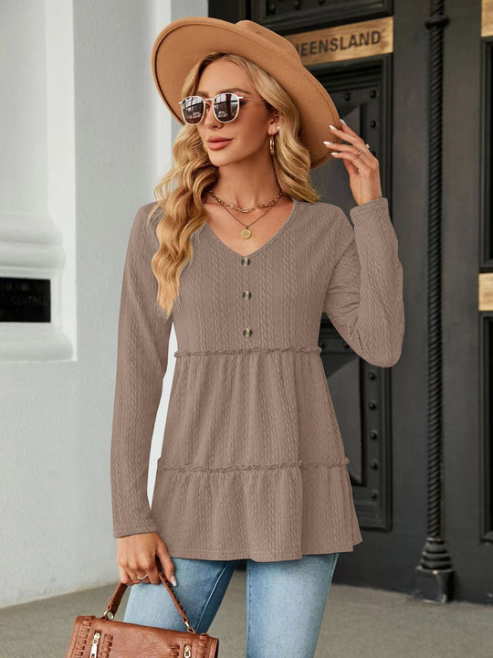 Damen Ärmelloses V-Ausschnitt Shirt mit Knopfdetails und voluminösem Saum R&B