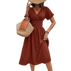 Damen Midikleid mit V-Ausschnitt und Taillenakzent R&B