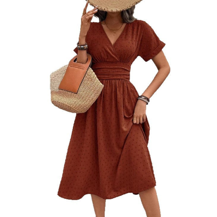 Damen Midikleid mit V-Ausschnitt und Taillenakzent R&B