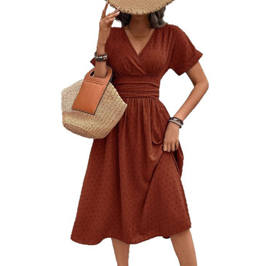 Damen Midikleid mit V-Ausschnitt und Taillenakzent R&B